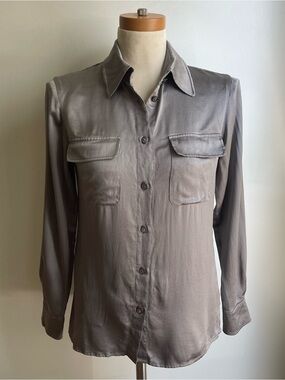Vintage Escada Elements Silk Blouse Pewter Gray Satin Silver Luxury 34 Small